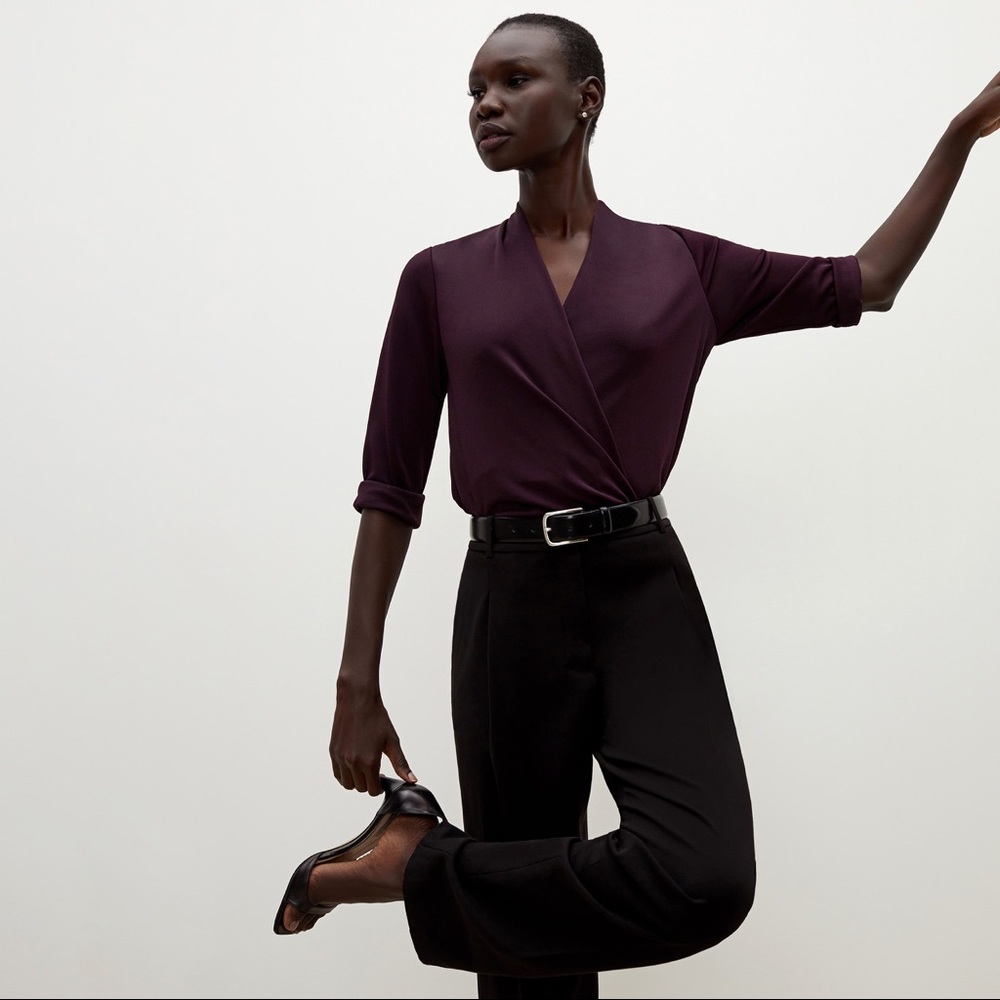 V-Neck Wrap Style Women's Top in Deep Plum